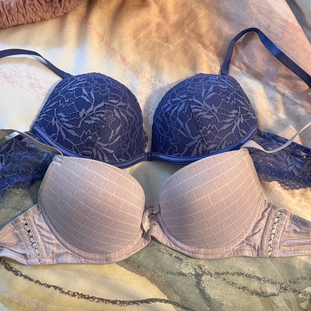 Elegant Lace and Patterned Bra Set - 34B